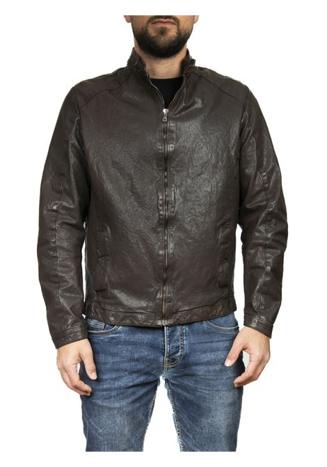 Dark brown washed leather biker jacket PK BY PASKAL | 720NAPPA NAT WASH-MORO